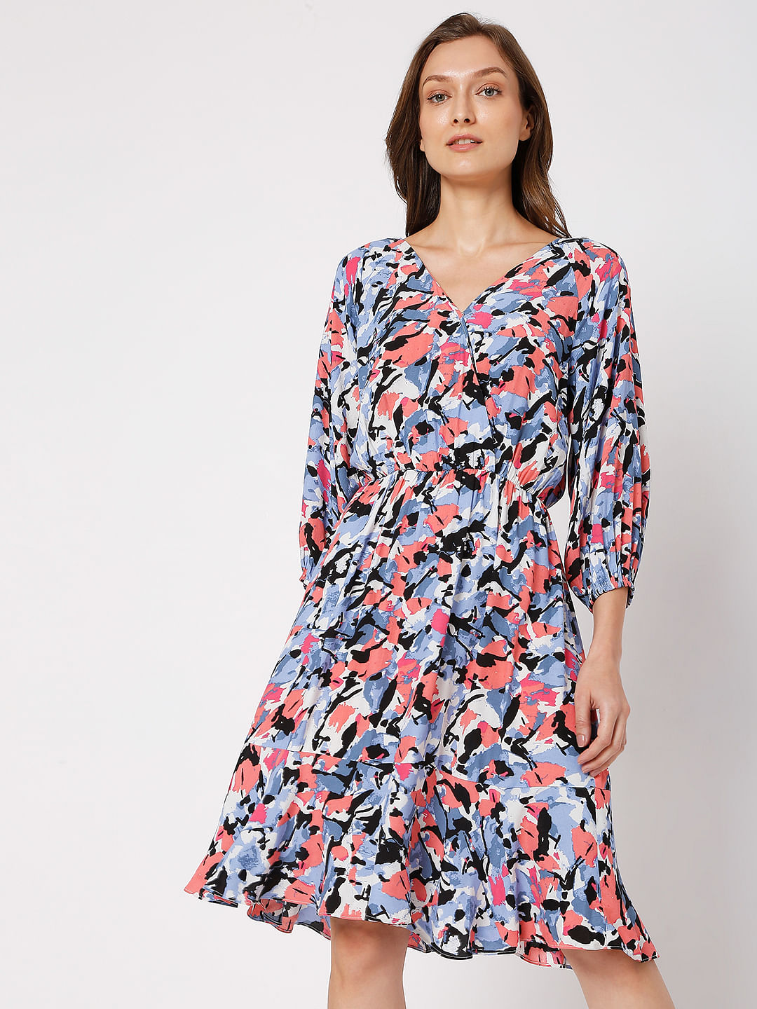 Monki buttoned wrap outlet dress