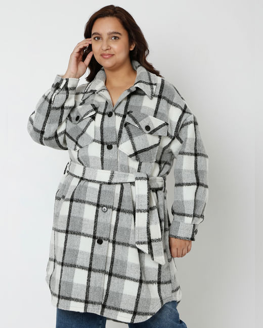 Grey Check Long Overcoat