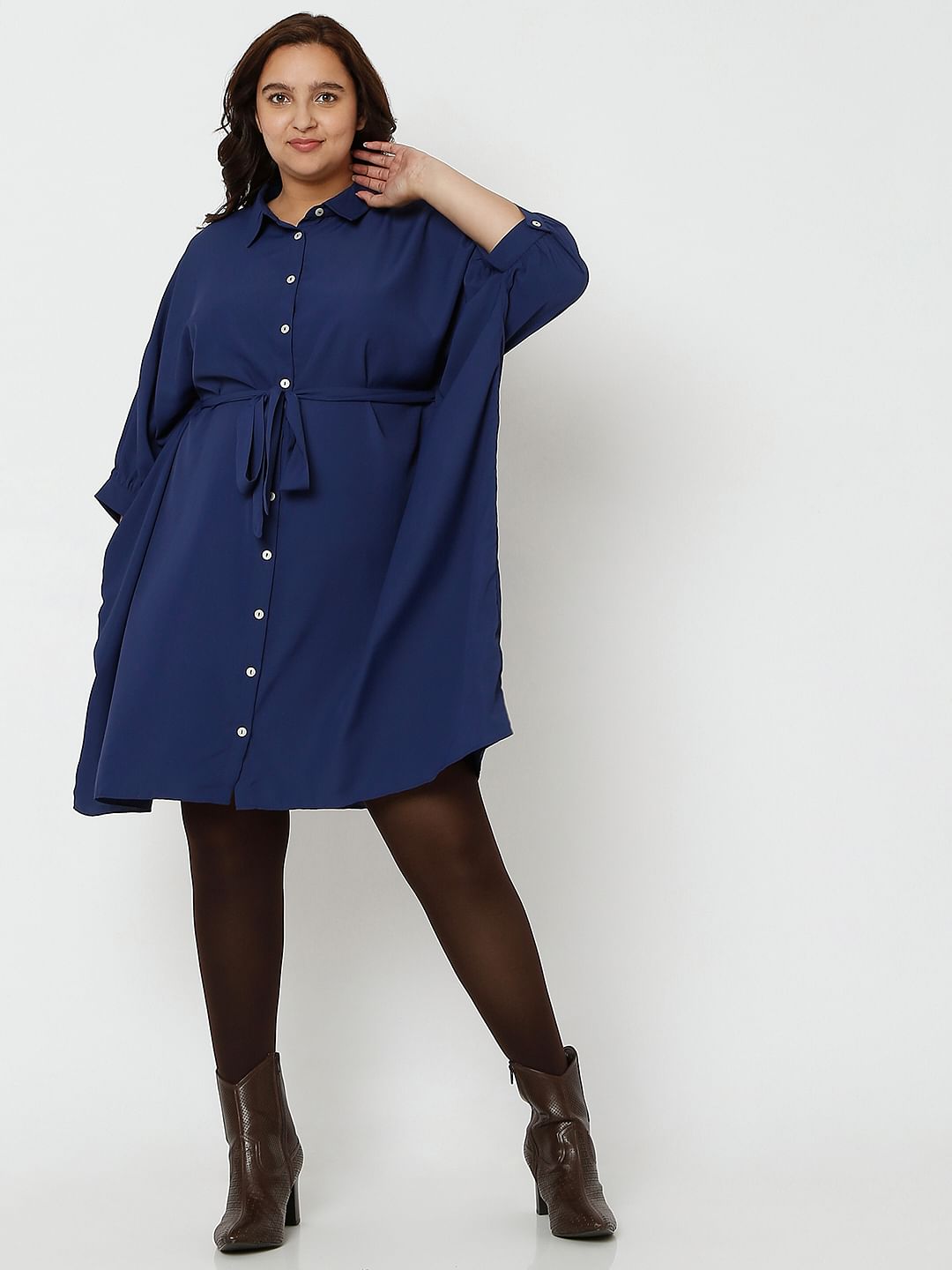 Navy blue shirt dress womens deals