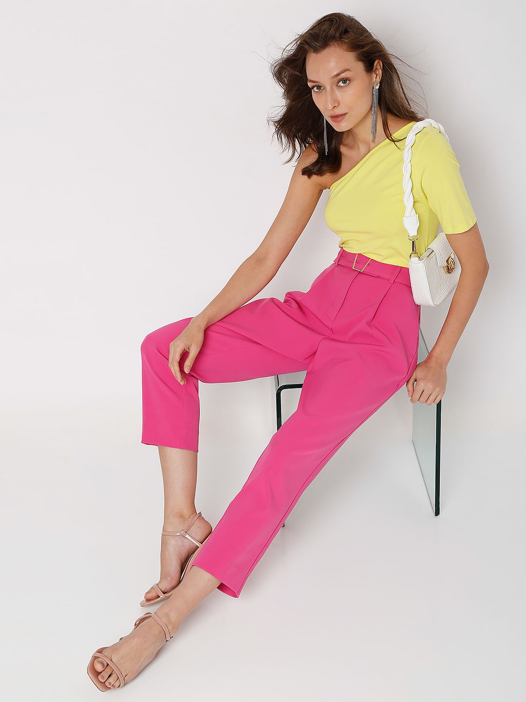 Women Regular Fit Stylish Cotton Lycra Baby Pink Trousers pants