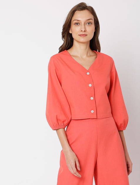 Pink Cropped Co-ord Shirt