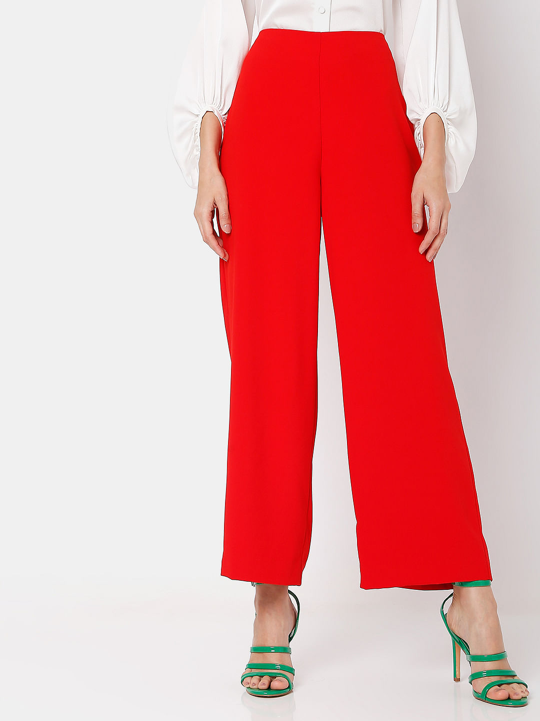Rain and Rainbow Red Cotton Mid Rise Trousers