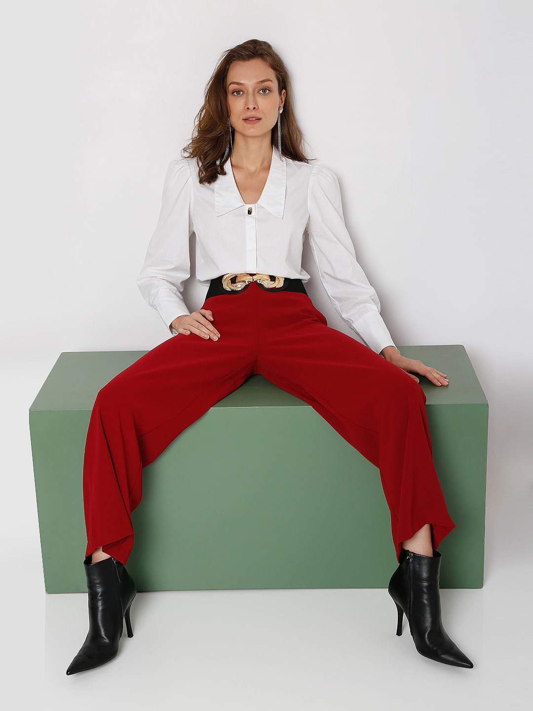 Buy Maroon Trousers For Women Online 8907279383709 At Rareism
