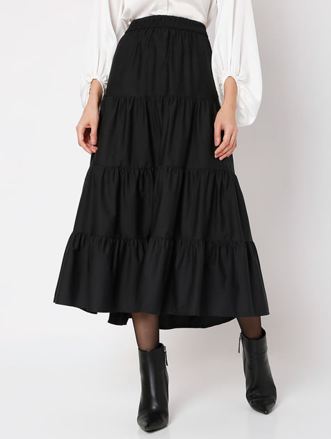 Black High Rise Tiered Skirt