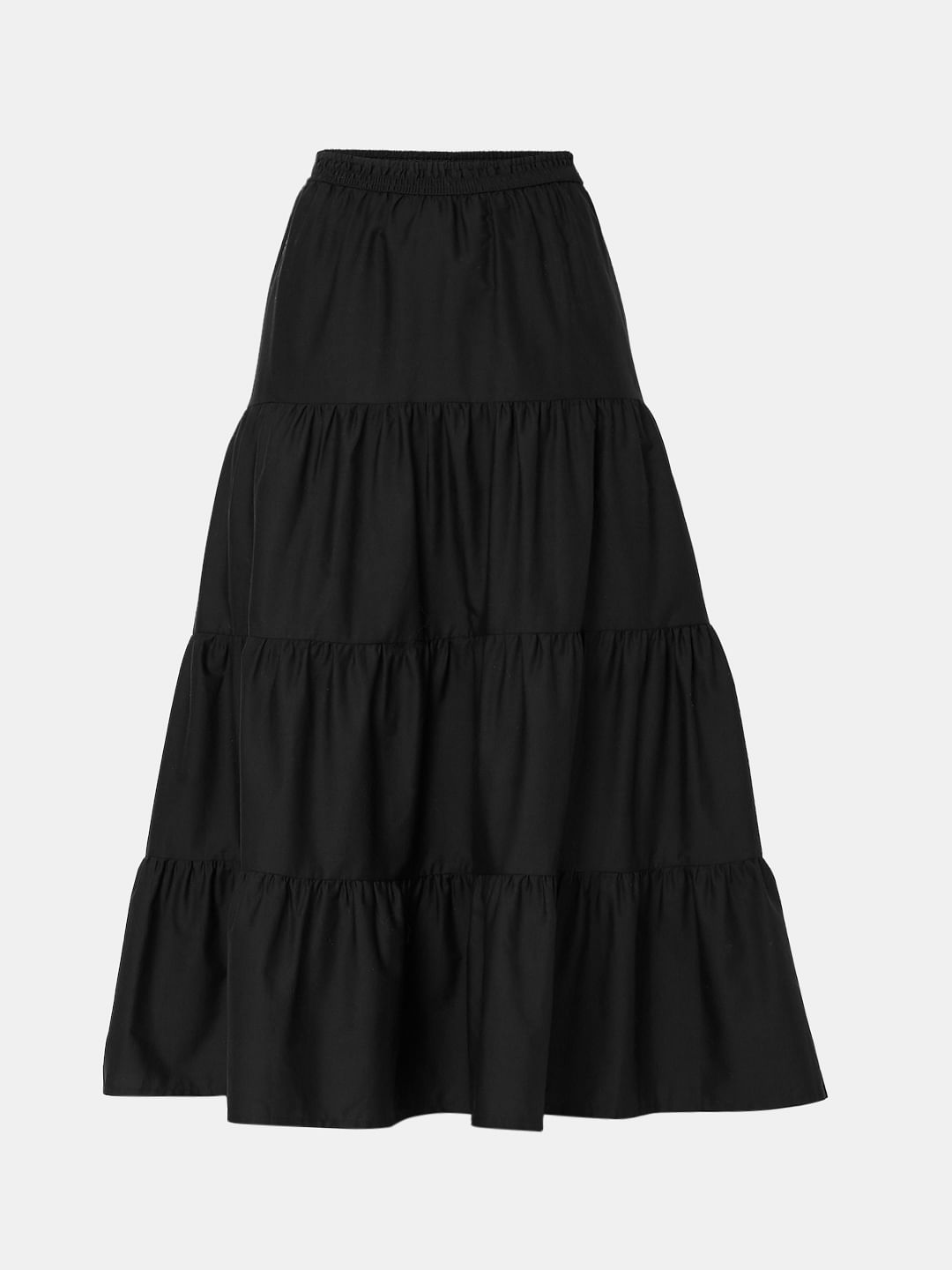 Black cotton 2024 tiered maxi skirt